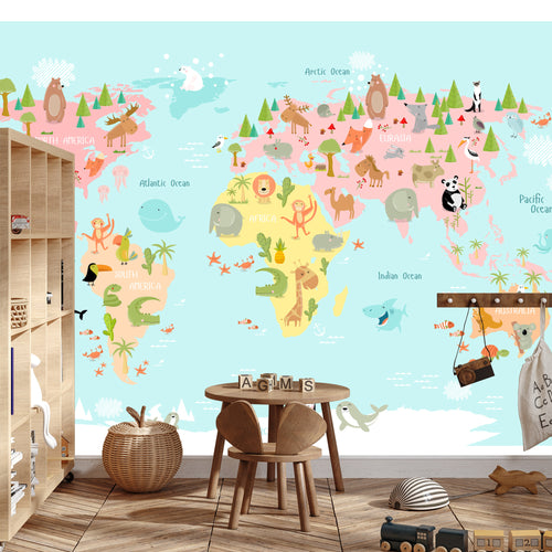 Fototapeta Mapa Świata Ze Zwierzętami