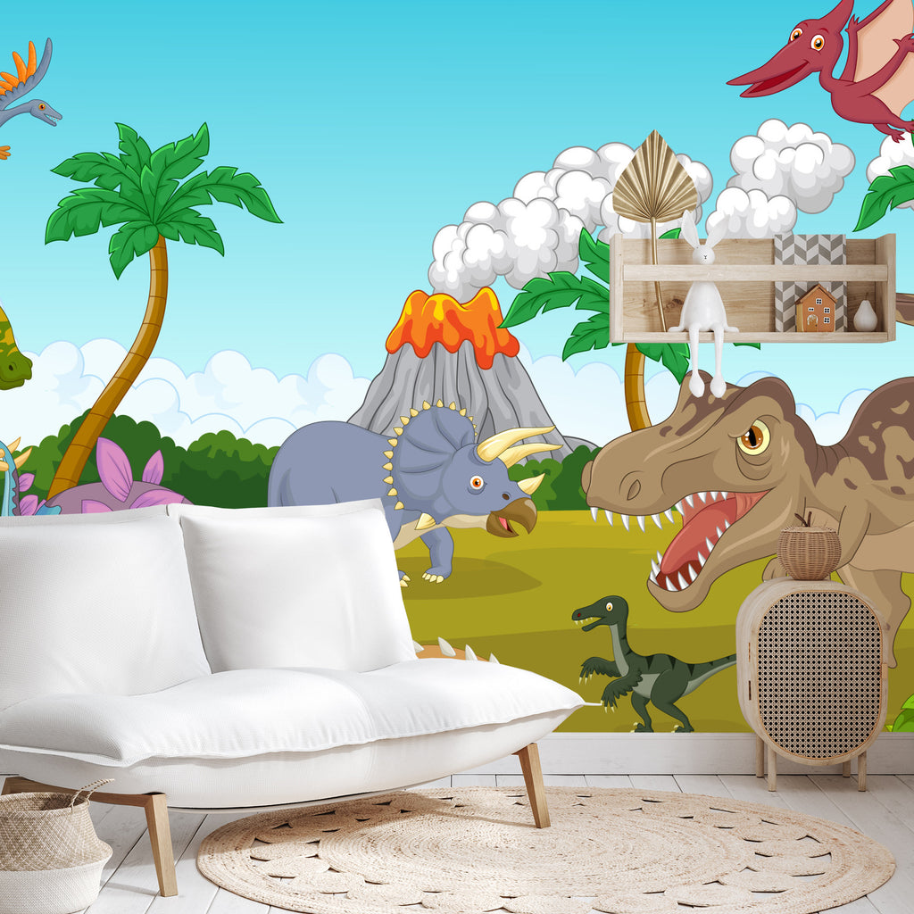 Fototapeta Kolorowe Dinozaury I Wulkan