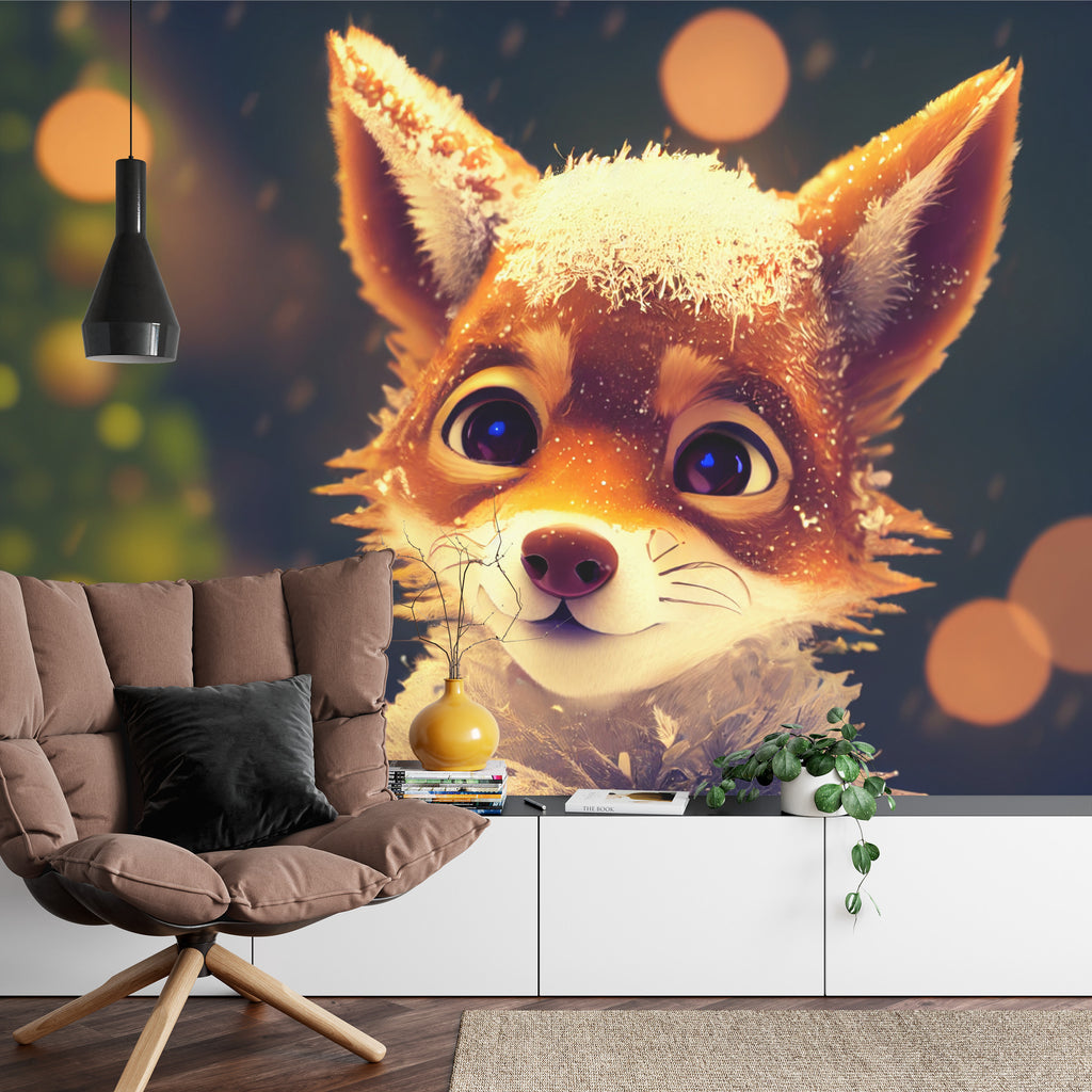 Fototapeta Mały Lisek Ze Śniegiem Na Głowie