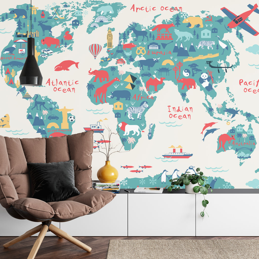 Fototapeta Mapa Świata Zwierzątka