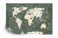 Fototapeta Oliwkowa Mapa Świata Ze Zwierzętami