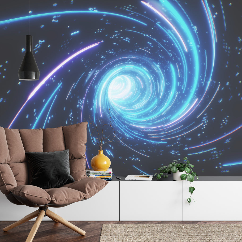 Fototapeta Flying Inside Digital Data Tunnel. Futuristic Abstract Background With Neon Rays. Concept For Big Data, Blockchain, Cryptocurreny, Internet, Hyperspace And Space Travel. 4K 3D Render