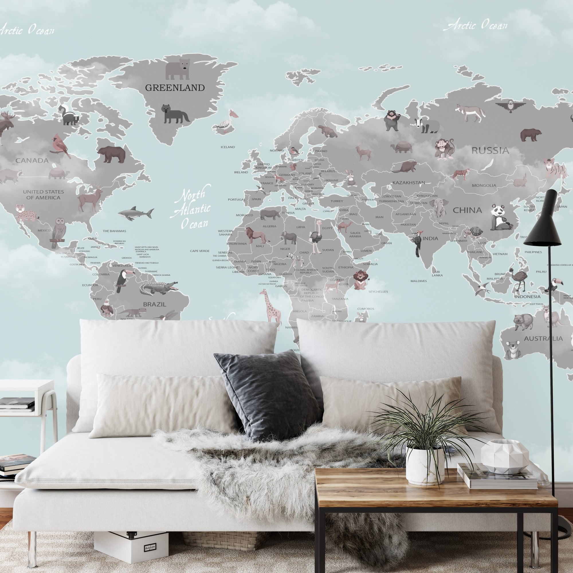 Fototapeta Animals World Map For Kids Wallpaper Design