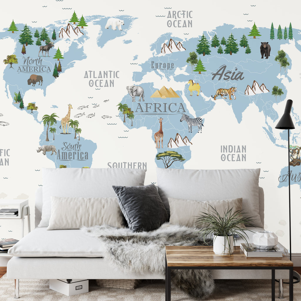 Fototapeta Animals World Map For Kids Wallpaper Design