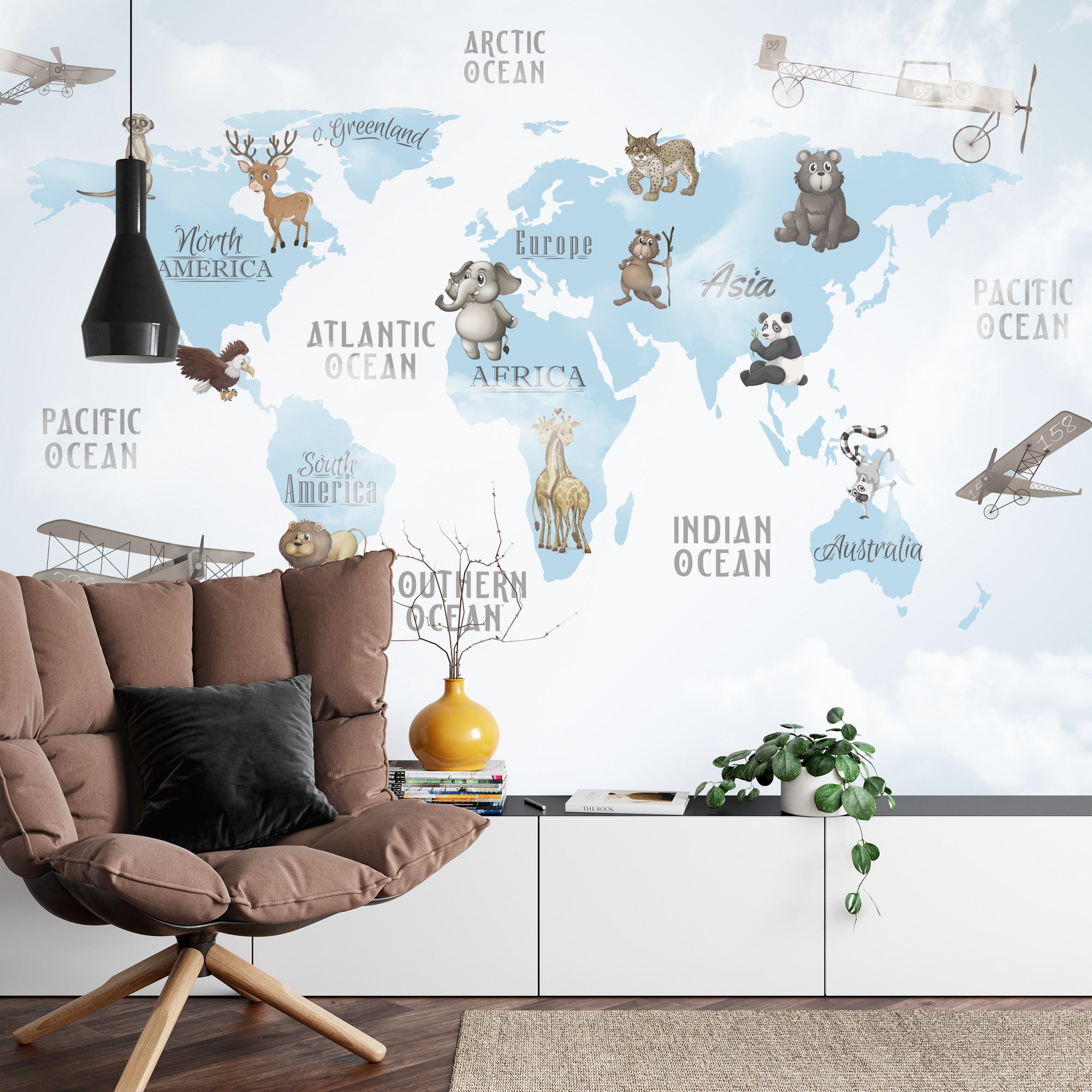 Fototapeta Animals World Map For Kids Wallpaper Design