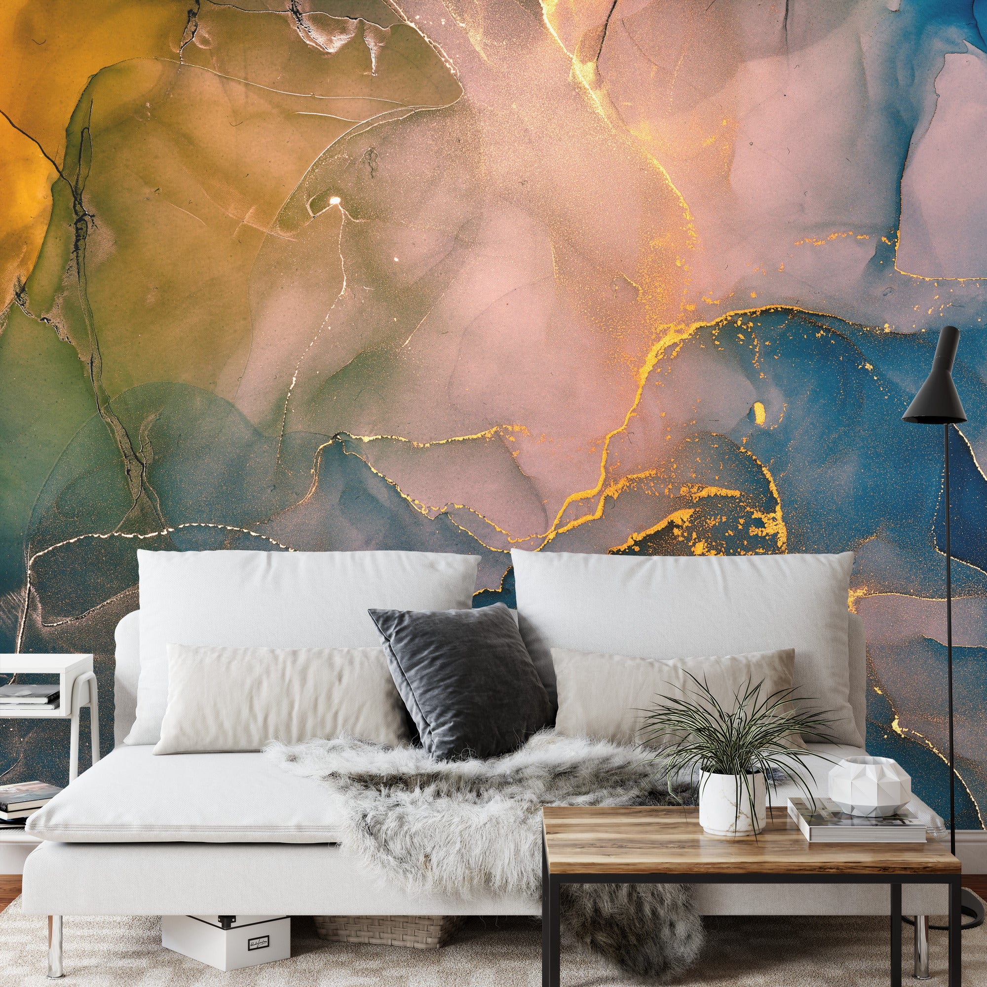 Fototapeta Alcohol Ink Colors Translucent. Abstract Multicolored Marble Texture Background. Design Wrapping Paper, Wallpaper. Mixing Acrylic Paints. Modern Fluid Art. Alcohol Ink Pattern