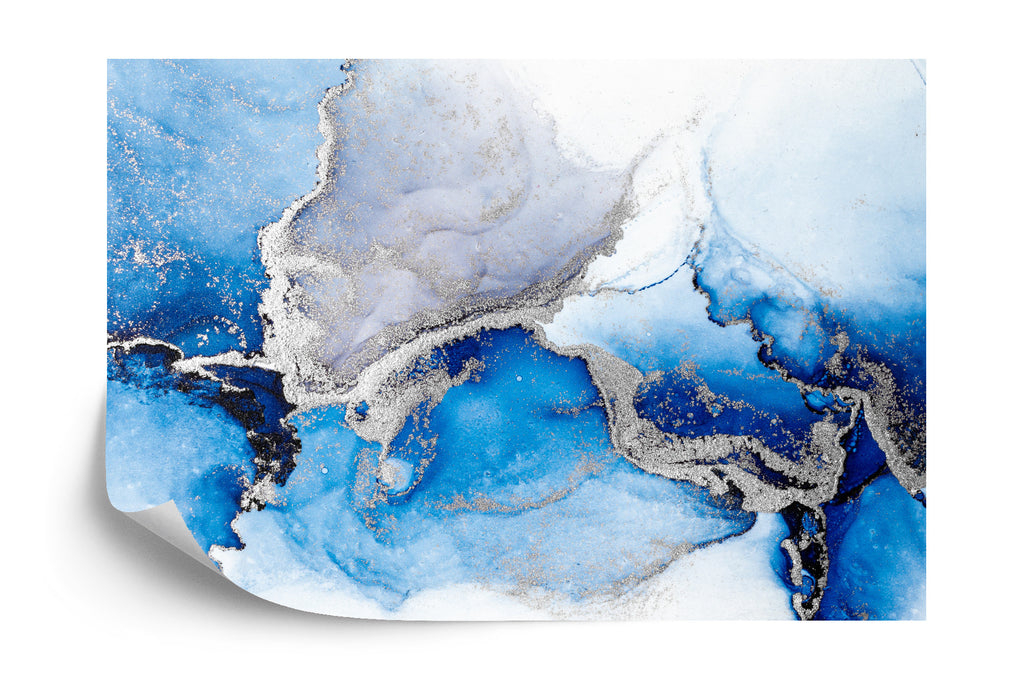 Fototapeta Blue Silver Abstract Background Of Marble Liquid Ink Art Painting On Paper . Image Of Original Artwork Watercolor Alcohol Ink Paint On High Quality Paper Texture .