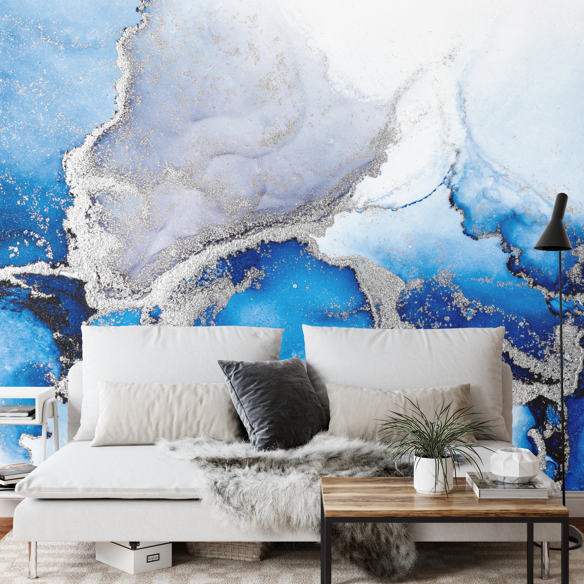Fototapeta Blue Silver Abstract Background Of Marble Liquid Ink Art Painting On Paper . Image Of Original Artwork Watercolor Alcohol Ink Paint On High Quality Paper Texture .