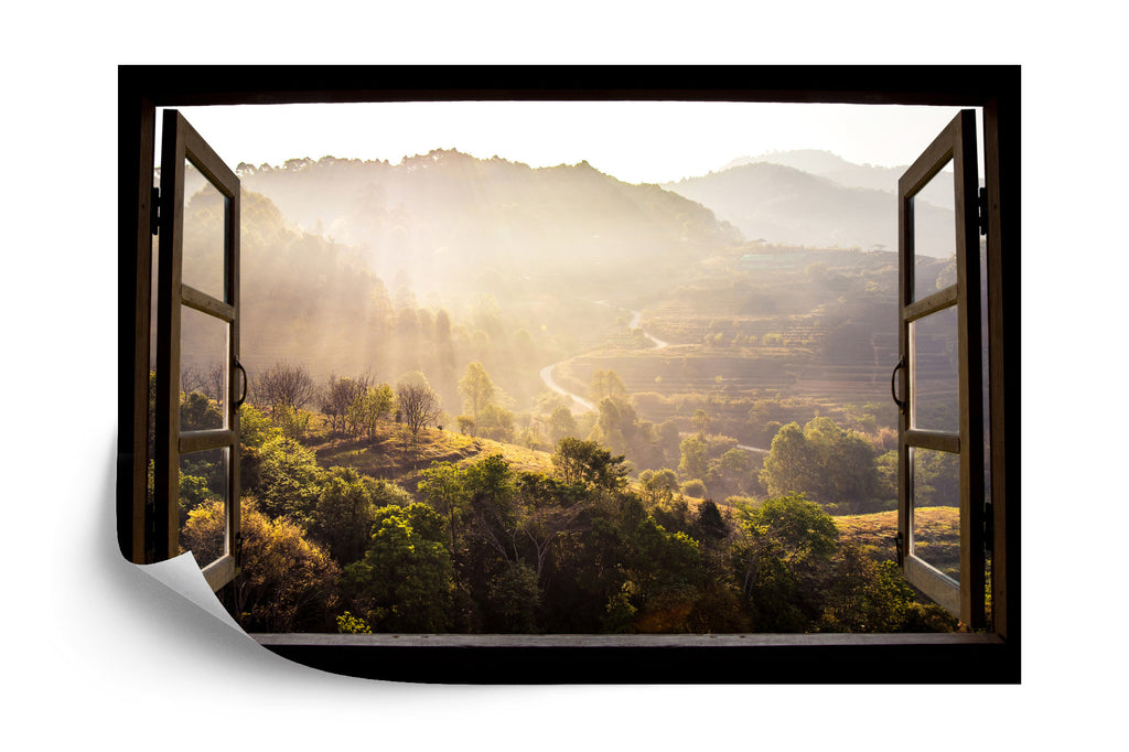 Fototapeta Landscape Nature View Background. View From Window At A Wonderful Landscape Nature View With Rice Terraces And Space For Your Text In Chiangmai, Thailand , Indochina