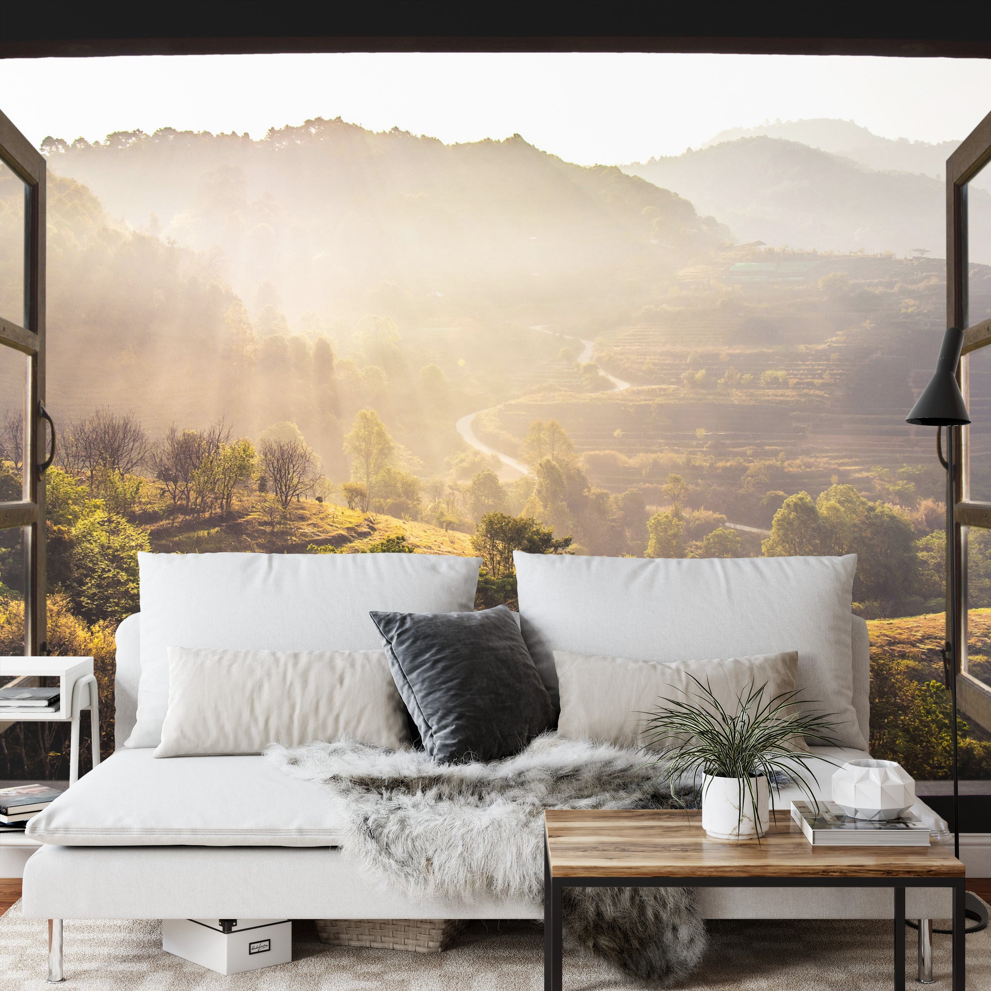 Fototapeta Landscape Nature View Background. View From Window At A Wonderful Landscape Nature View With Rice Terraces And Space For Your Text In Chiangmai, Thailand , Indochina