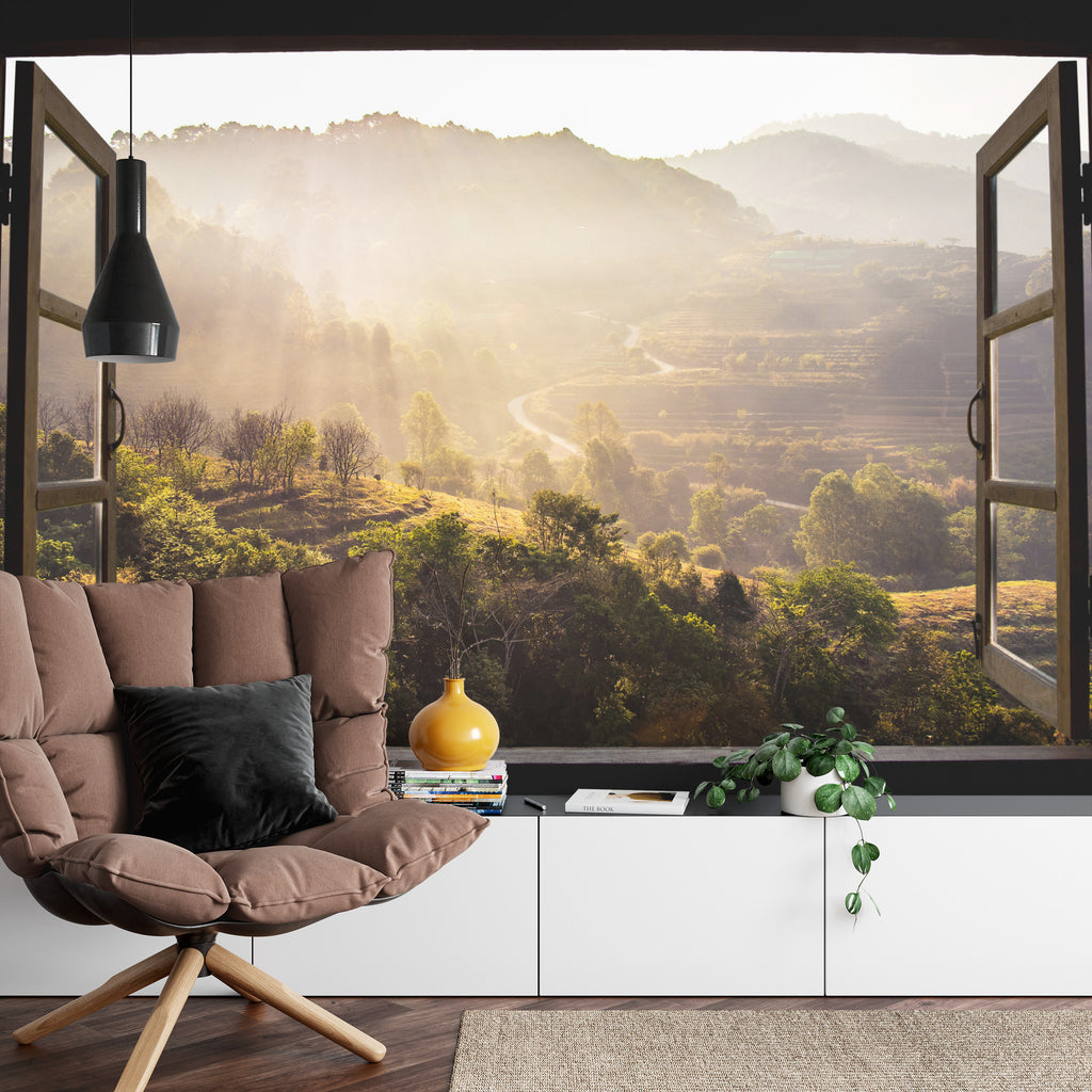 Fototapeta Landscape Nature View Background. View From Window At A Wonderful Landscape Nature View With Rice Terraces And Space For Your Text In Chiangmai, Thailand , Indochina