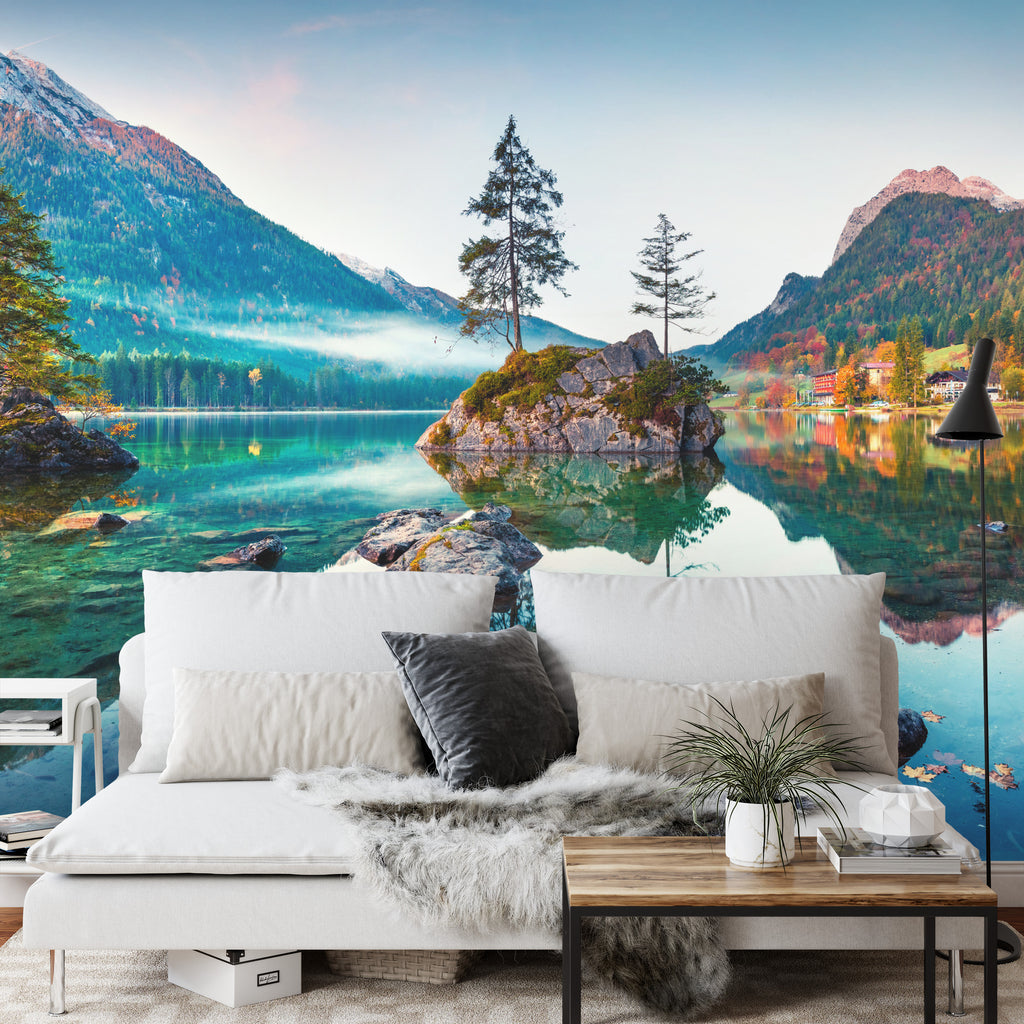 Fototapeta Beautiful Autumn Scene Of Hintersee Lake. Colorful Morning View Of Bavarian Alps On The Austrian Border, Germany, Europe. Beauty Of Nature Concept Background.