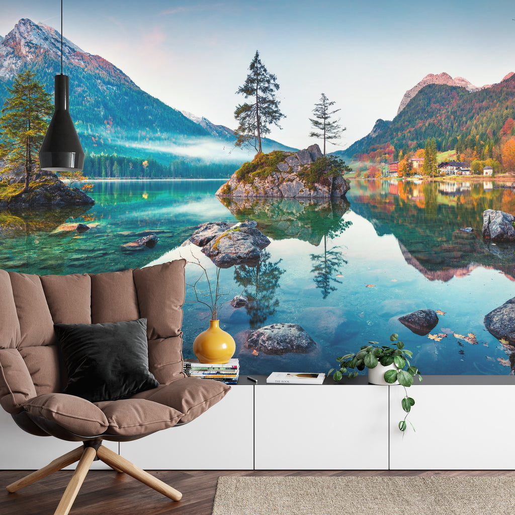 Fototapeta Beautiful Autumn Scene Of Hintersee Lake. Colorful Morning View Of Bavarian Alps On The Austrian Border, Germany, Europe. Beauty Of Nature Concept Background.