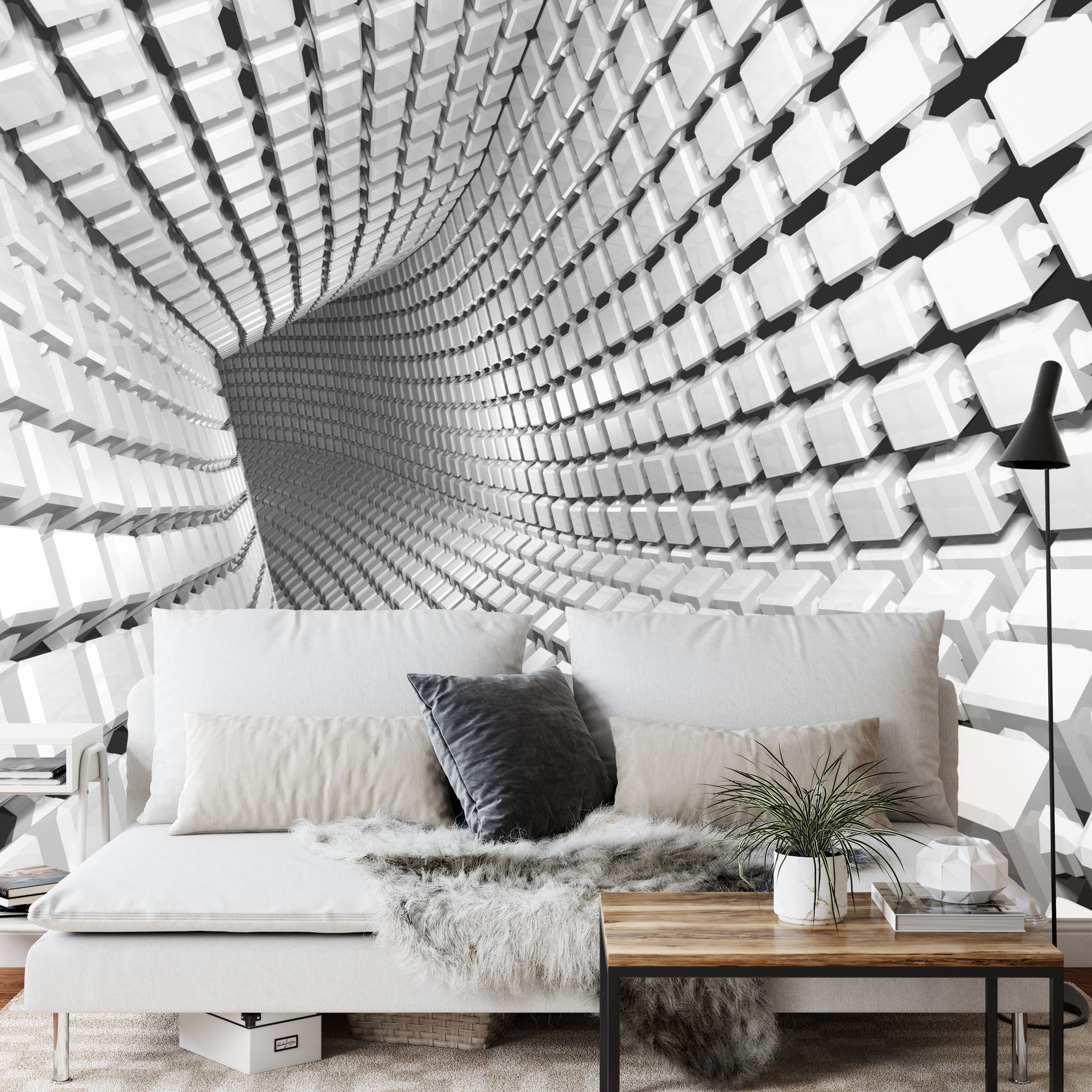 Fototapeta Abstract Geometric Background With A Tunnel Going To Perspective. 3D Render