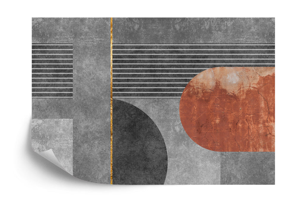 Fototapeta Szare I Rdzawe Figury Geometryczne Na Ścianie