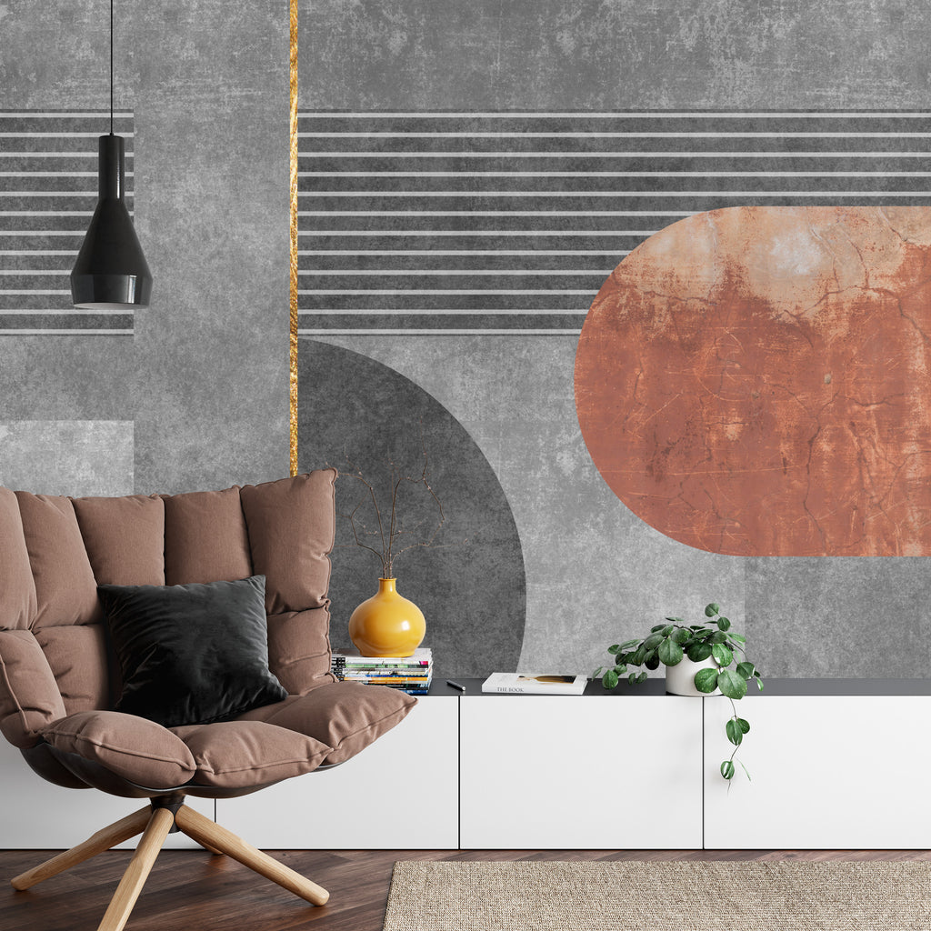 Fototapeta Szare I Rdzawe Figury Geometryczne Na Ścianie