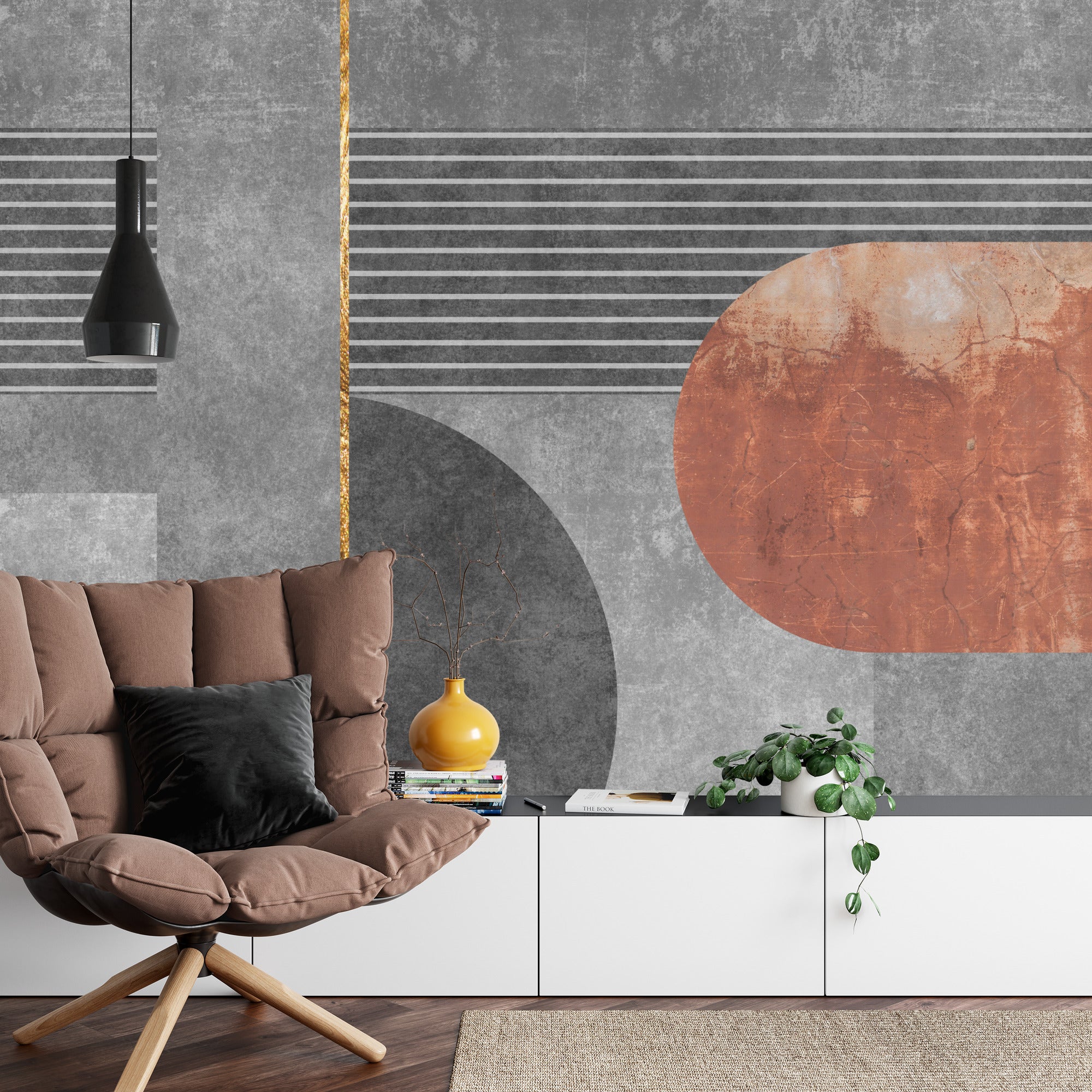Fototapeta Szare I Rdzawe Figury Geometryczne Na Ścianie