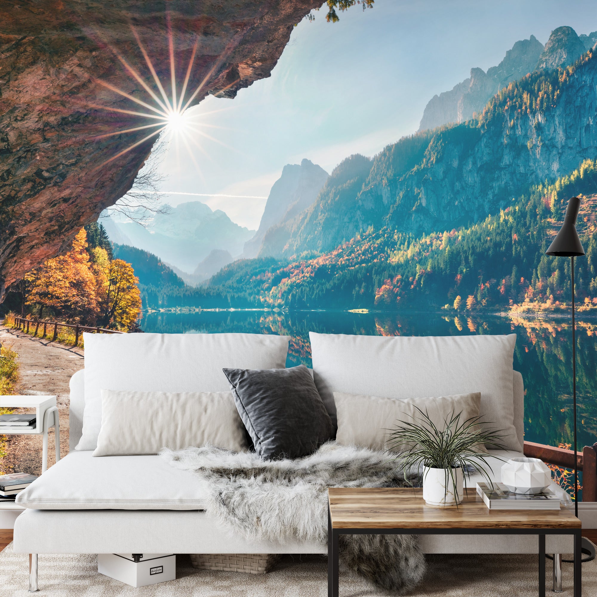 Fototapeta Sunny Autumn Scene Of Vorderer ( Gosausee ) Lake. Colorful Morning View Of Austrian Alps, Upper Austria, Europe. Beauty Of Nature Concept Background.