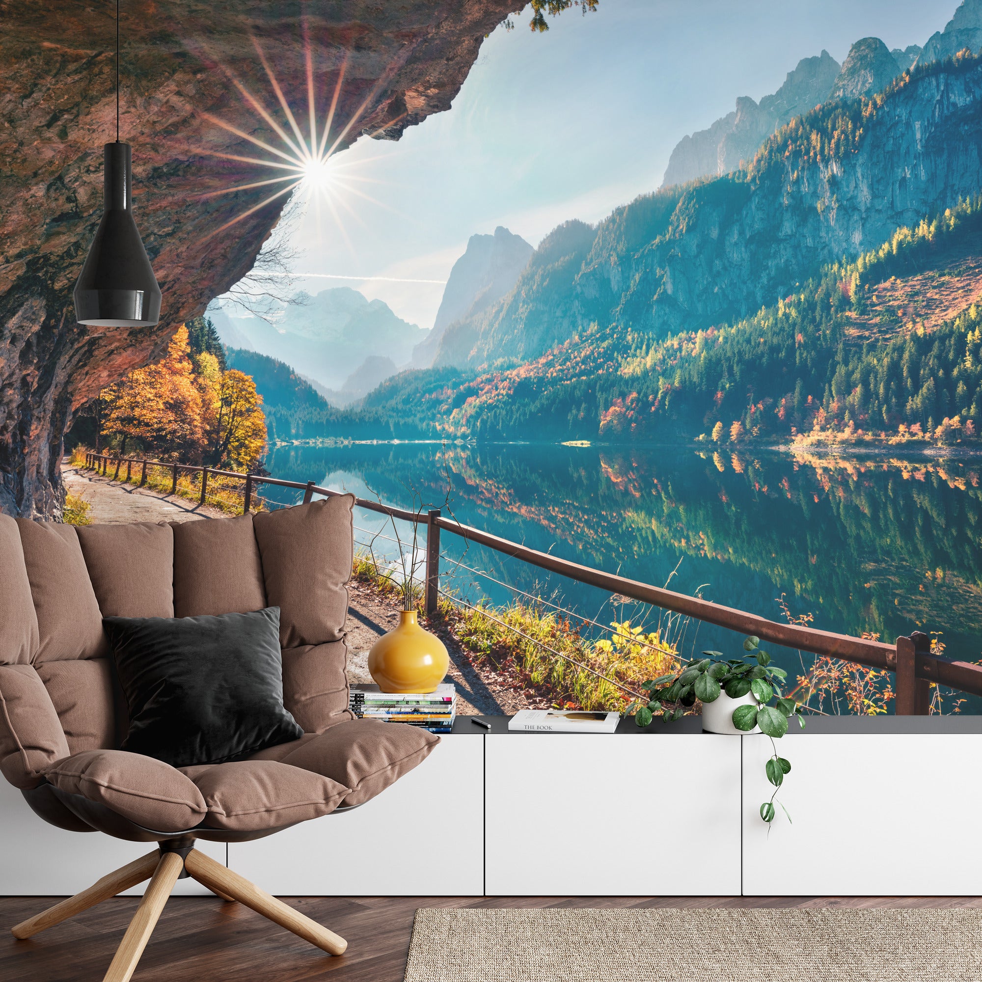 Fototapeta Sunny Autumn Scene Of Vorderer ( Gosausee ) Lake. Colorful Morning View Of Austrian Alps, Upper Austria, Europe. Beauty Of Nature Concept Background.