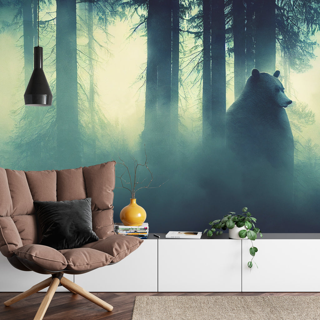 Fototapeta Niedźwiedź W Mglistym Ciemnym Lesie