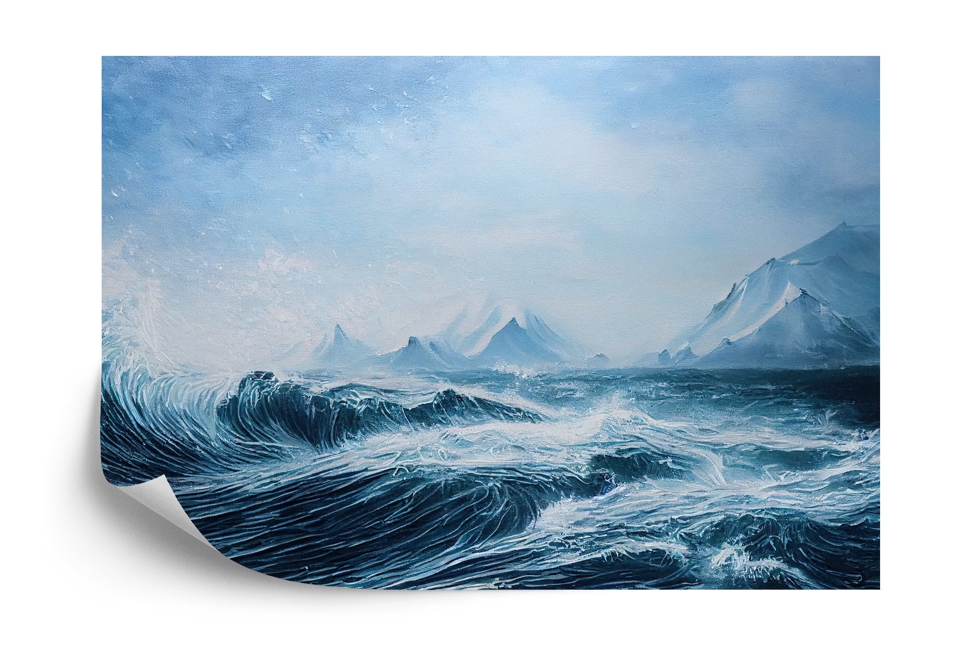 Fototapeta Silne Fale Oceanu I Ośnieżone Góry W Tle