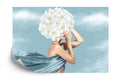 Fototapeta Portrait Of Young Beautiful Woman With Blue Silk