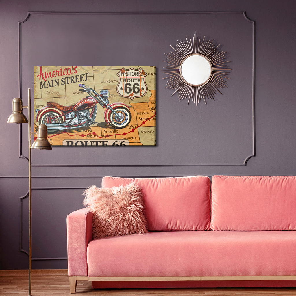Obraz Na Płótnie Motocykl Na Mapie Usa W Stylu Vintage
