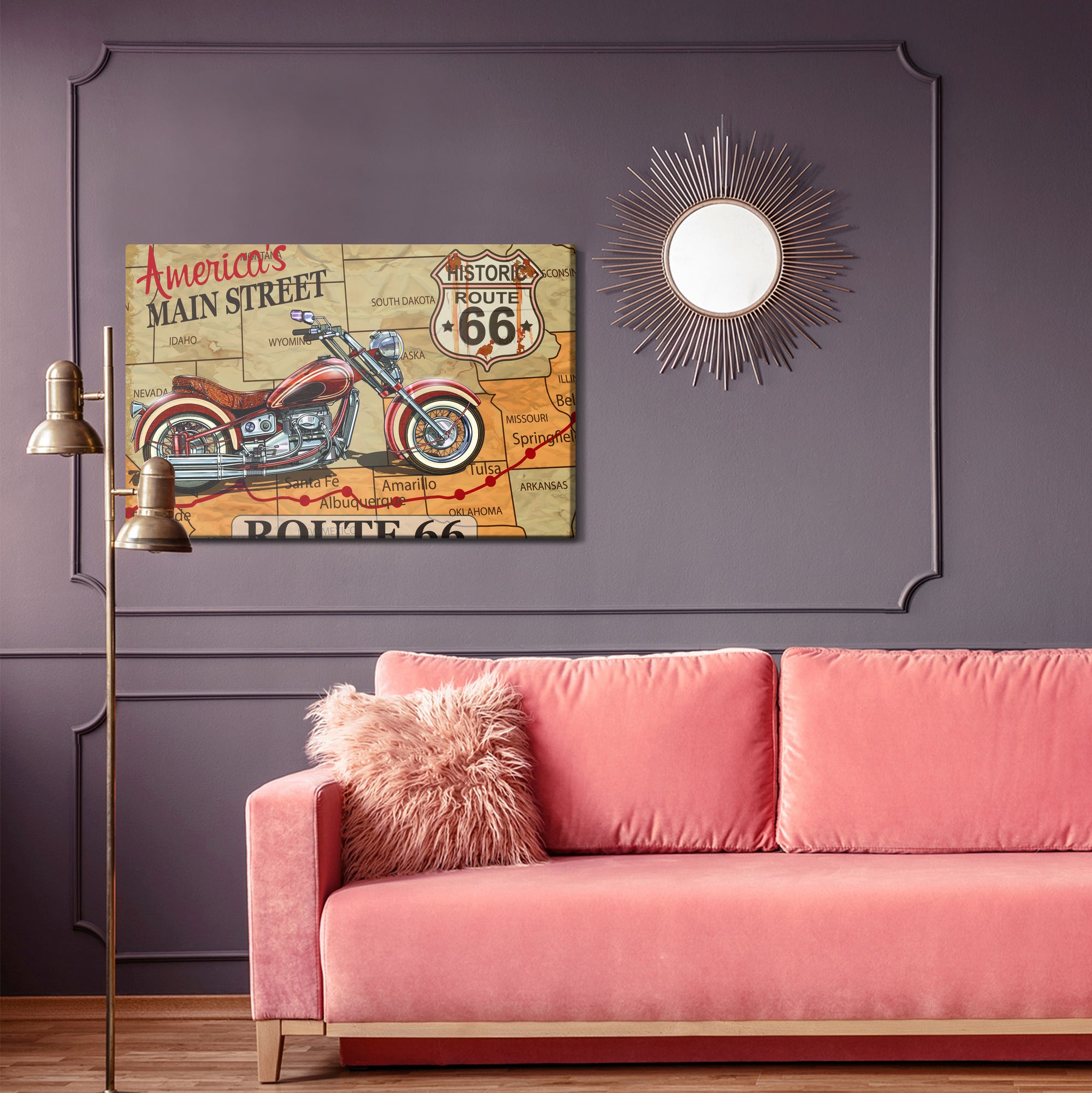 Obraz Na Płótnie Motocykl Na Mapie Usa W Stylu Vintage