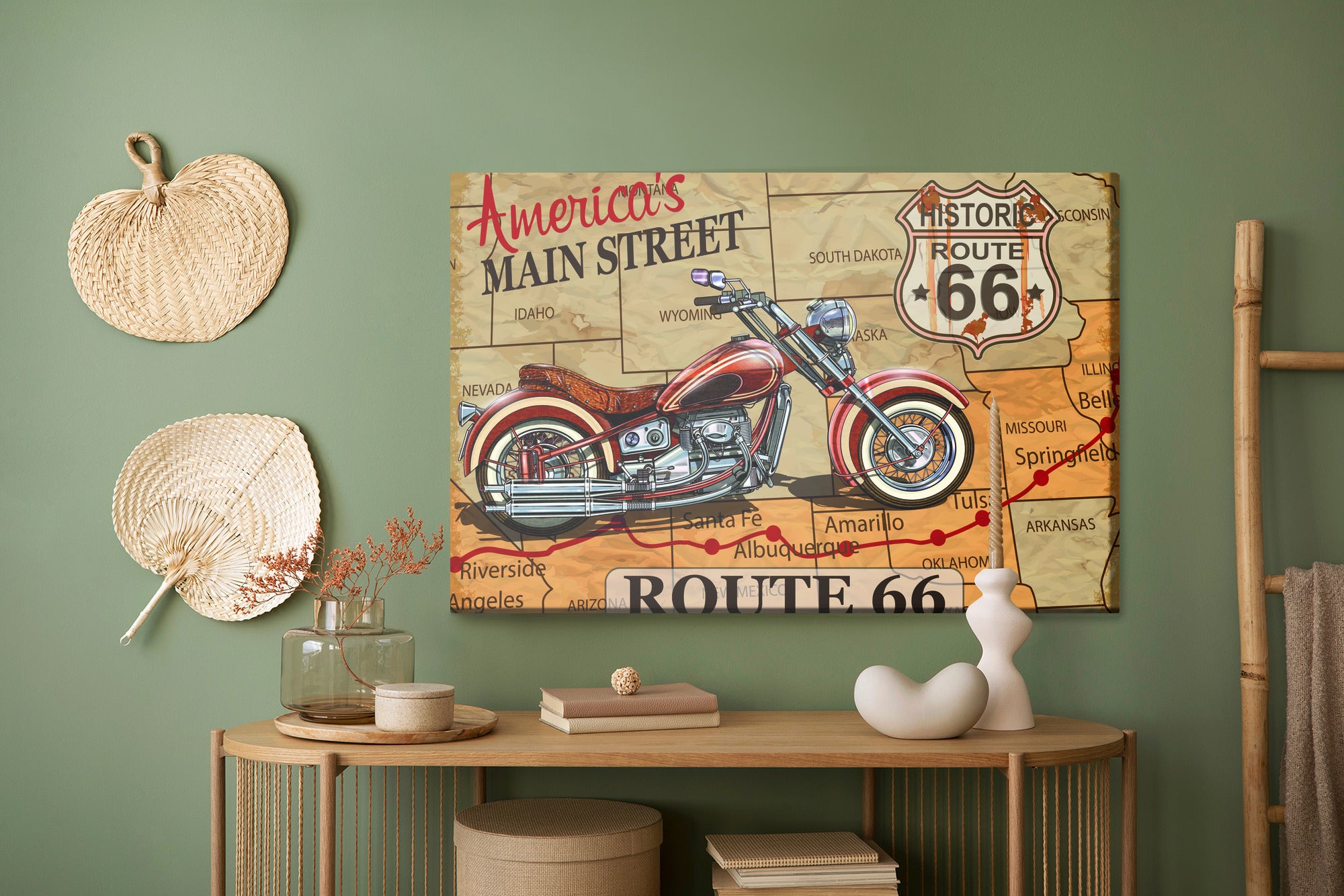 Obraz Na Płótnie Motocykl Na Mapie Usa W Stylu Vintage