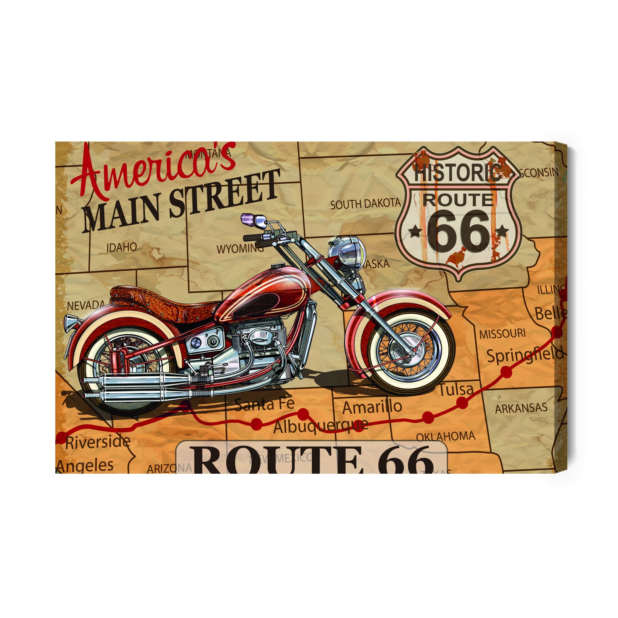 Obraz Na Płótnie Motocykl Na Mapie Usa W Stylu Vintage