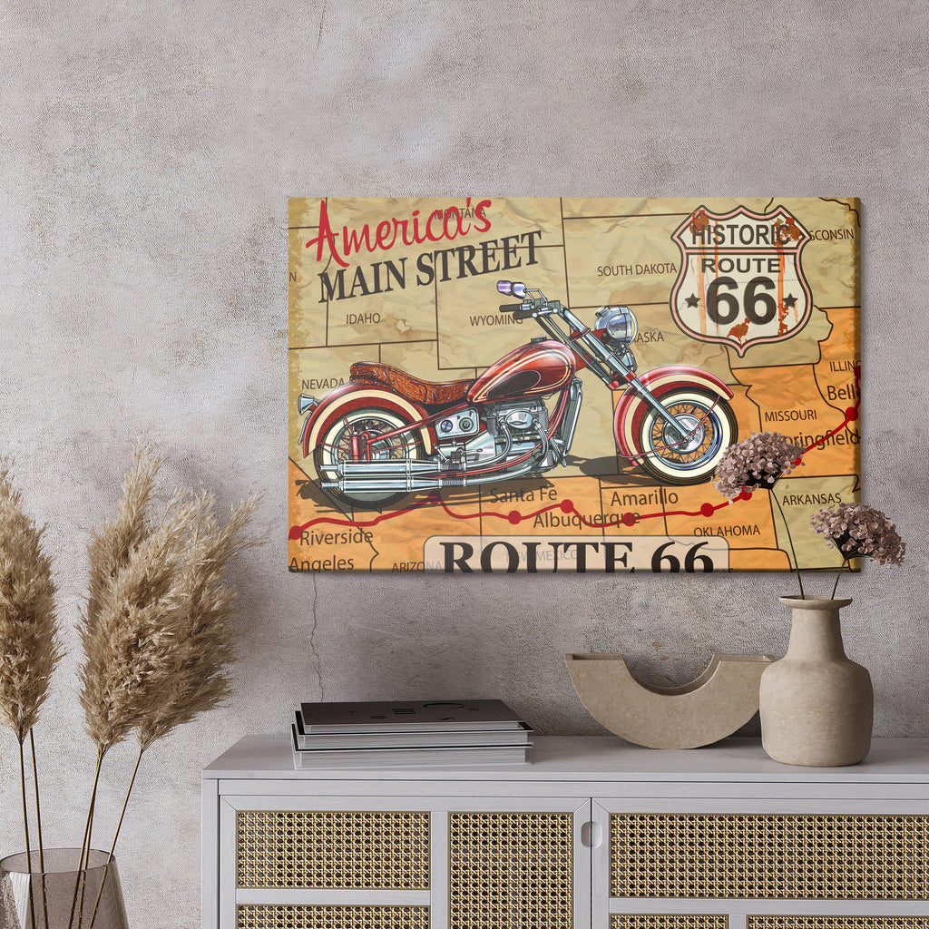 Obraz Na Płótnie Motocykl Na Mapie Usa W Stylu Vintage