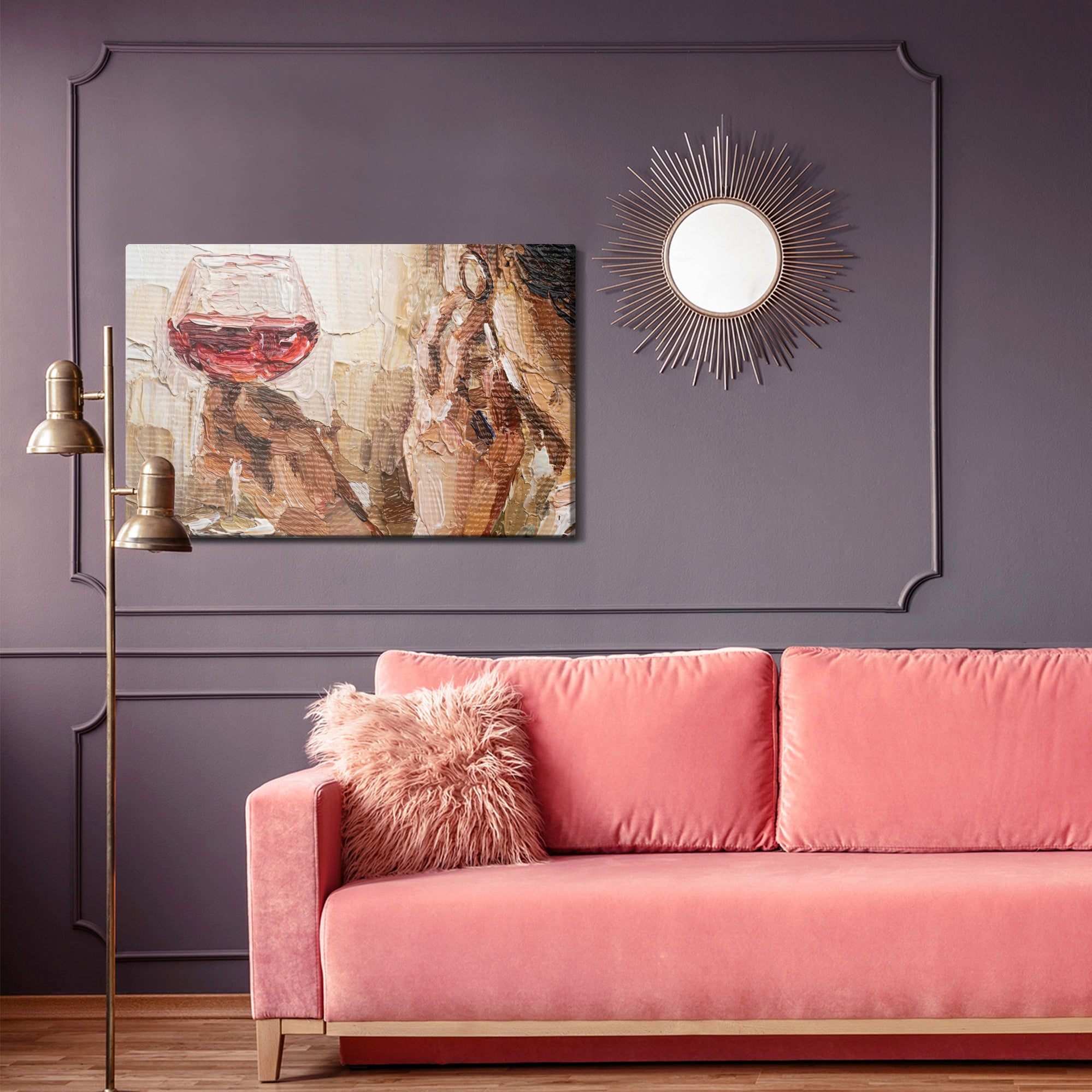 Obraz Na Płótnie Fragment Of Artwork Where Beautiful Attractive Young Woman Holding A Glass Of Red Wine. Oil Painting On Canvas.