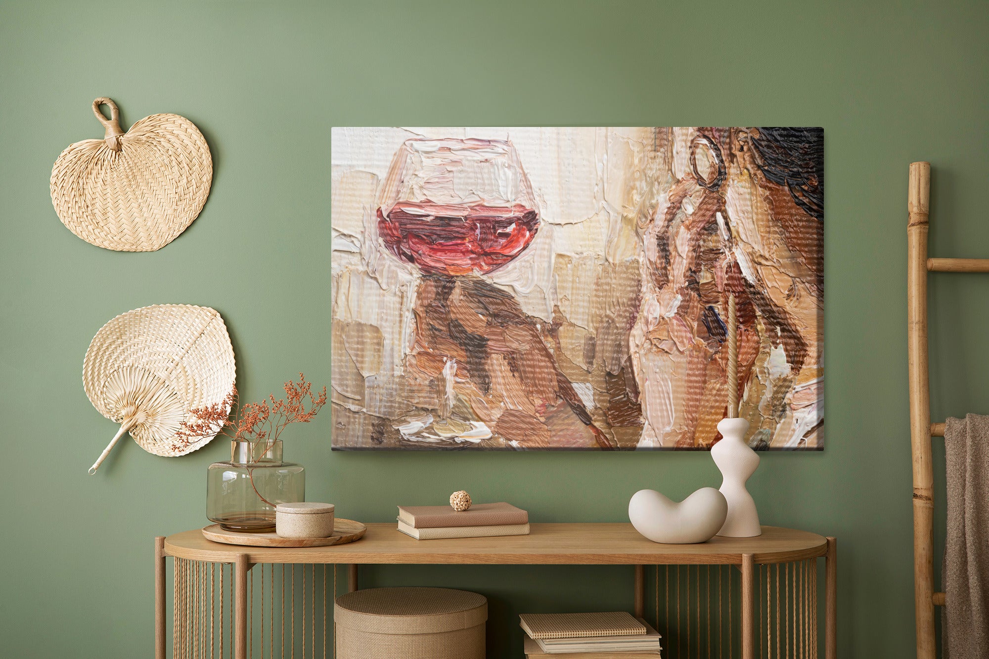 Obraz Na Płótnie Fragment Of Artwork Where Beautiful Attractive Young Woman Holding A Glass Of Red Wine. Oil Painting On Canvas.