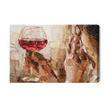 Obraz Na Płótnie Fragment Of Artwork Where Beautiful Attractive Young Woman Holding A Glass Of Red Wine. Oil Painting On Canvas.