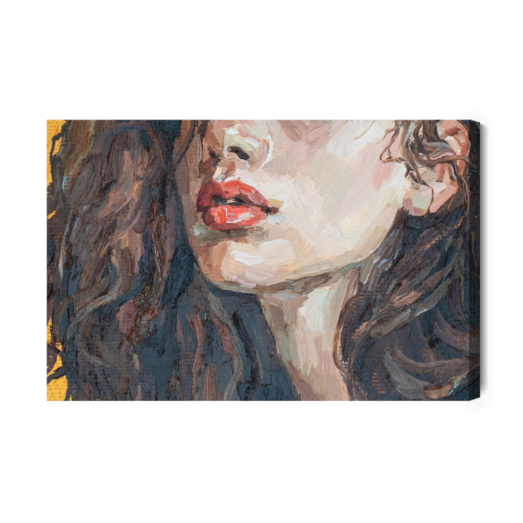 Obraz Na Płótnie Portrait Of A Girl . Portrait Of A Young Beautiful Women With Red Lips. Fragment Of Oil Painting On Canvas.