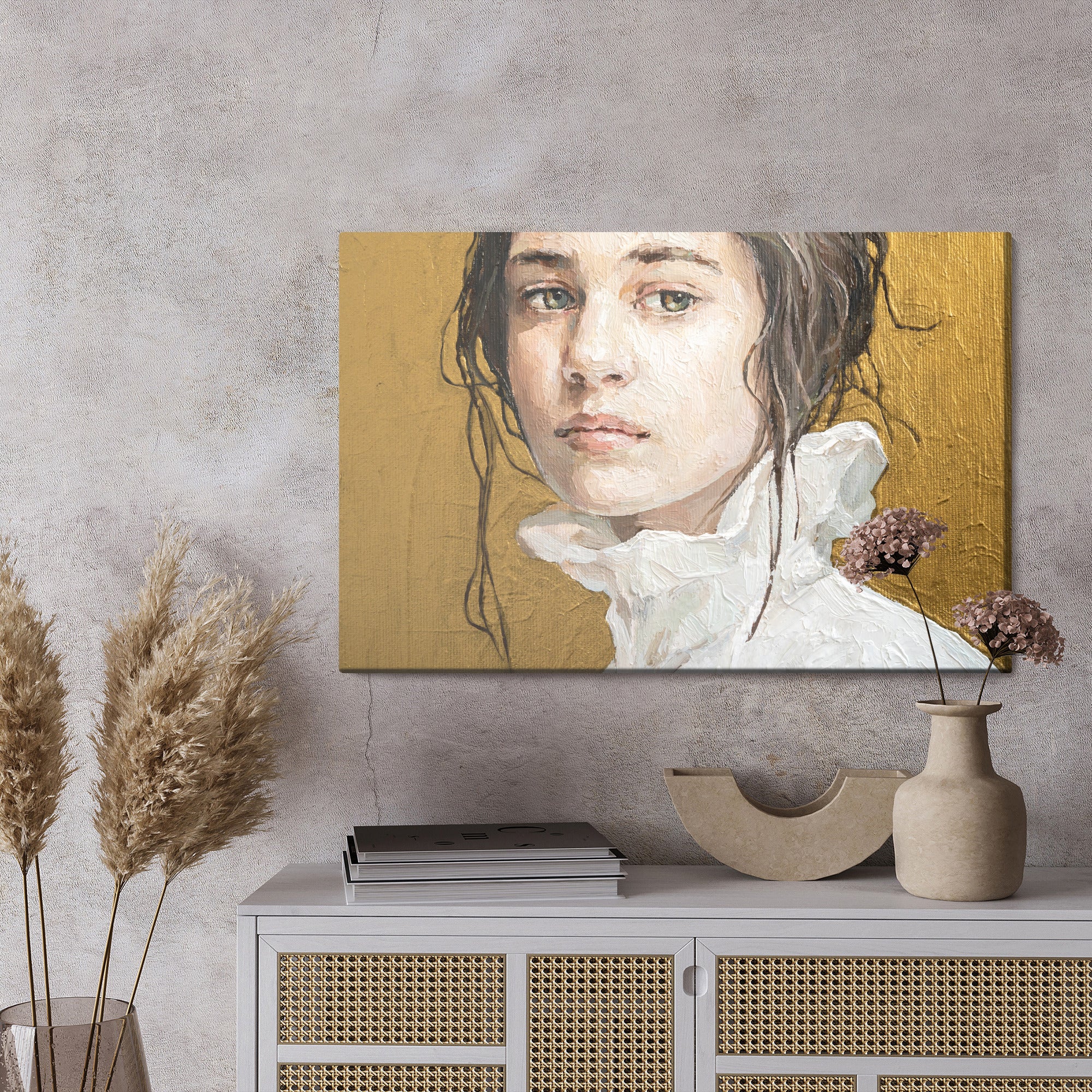Obraz Na Płótnie Oil Painting. Portrait Of A Girl . The Art Is Done In A Realistic Manner.