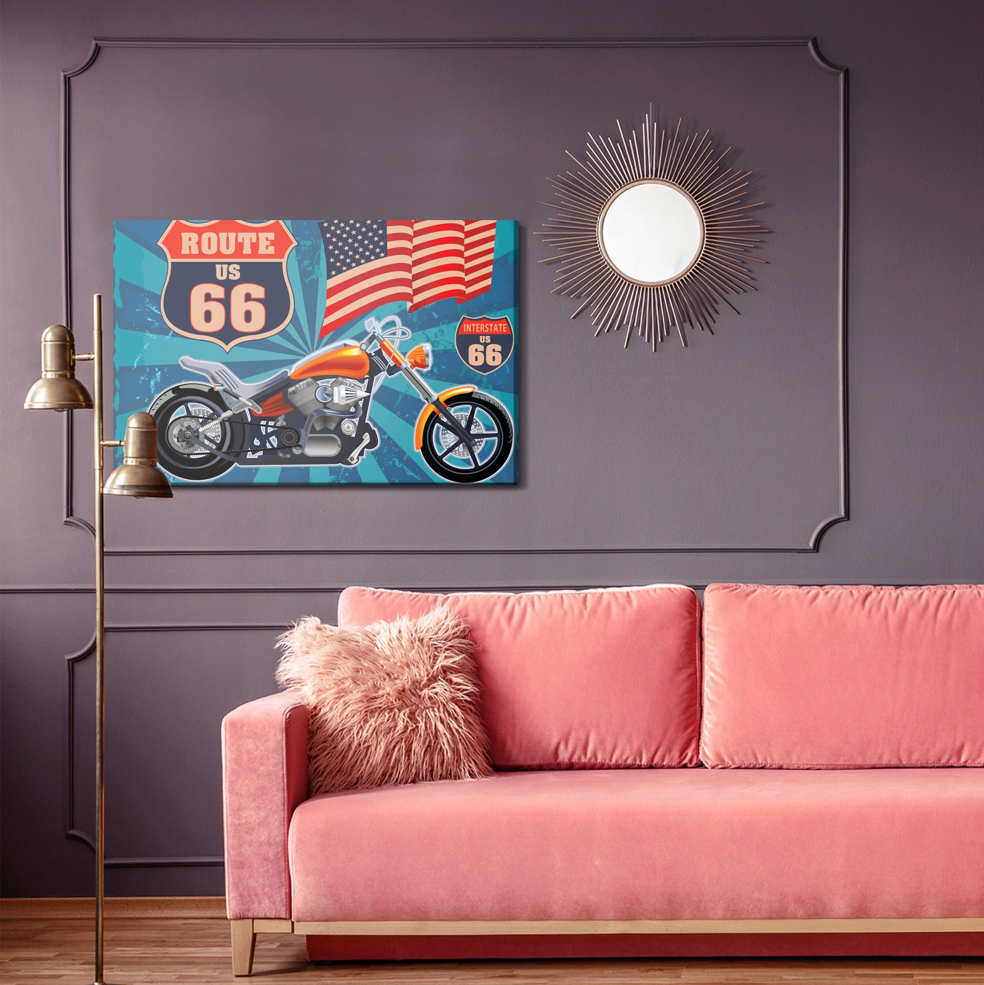 Obraz Na Płótnie Motocykl Z Amerykańską Flagą W Stylu Vintage