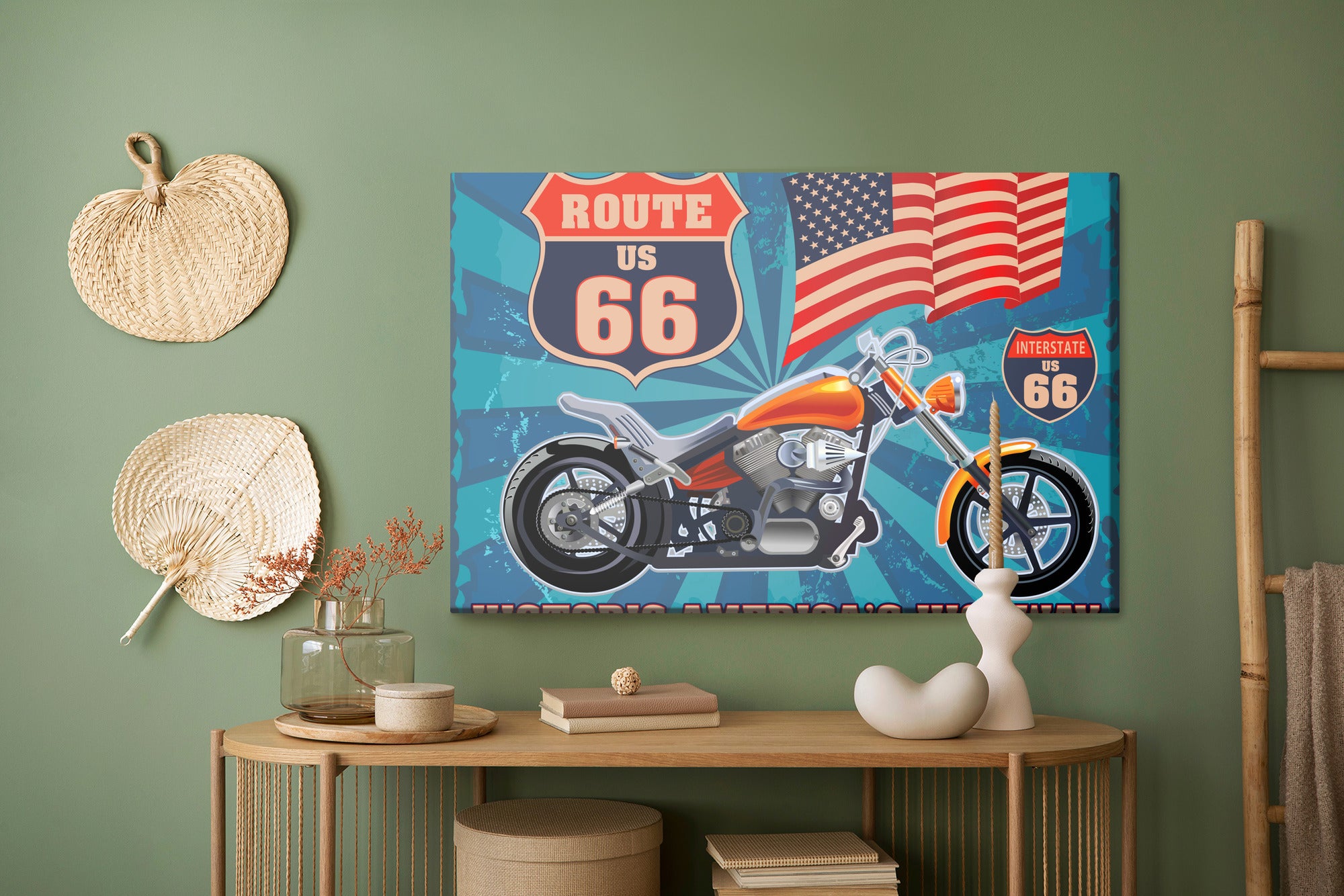 Obraz Na Płótnie Motocykl Z Amerykańską Flagą W Stylu Vintage