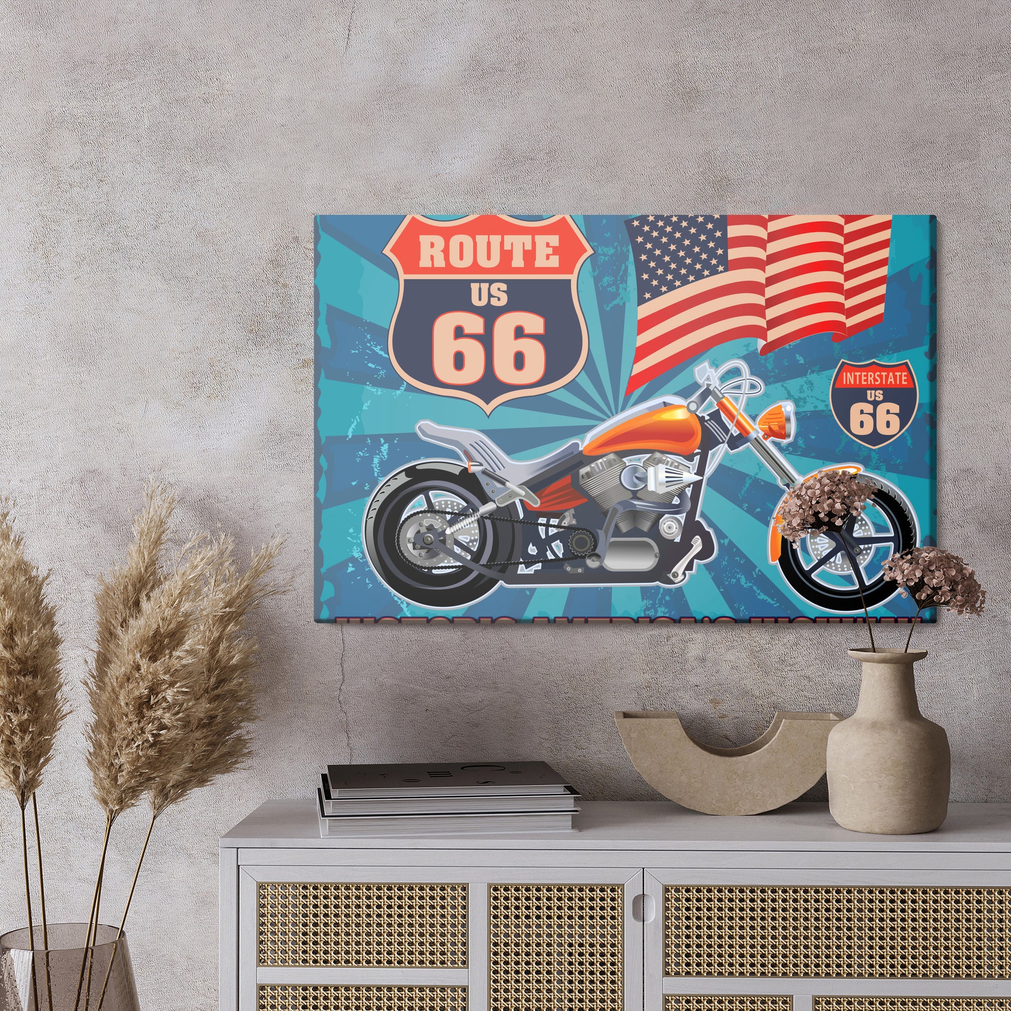 Obraz Na Płótnie Motocykl Z Amerykańską Flagą W Stylu Vintage