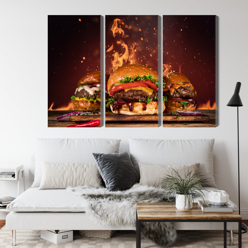 Obraz Wieloczęściowy Smaczne Hamburgery