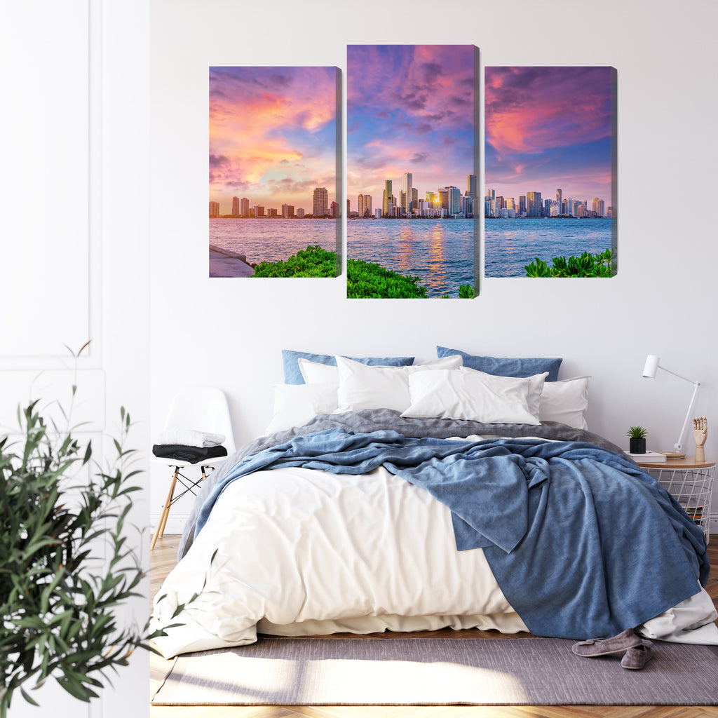 Obraz Wieloczęściowy Panorama Miami Podczas Zachodu Słońca