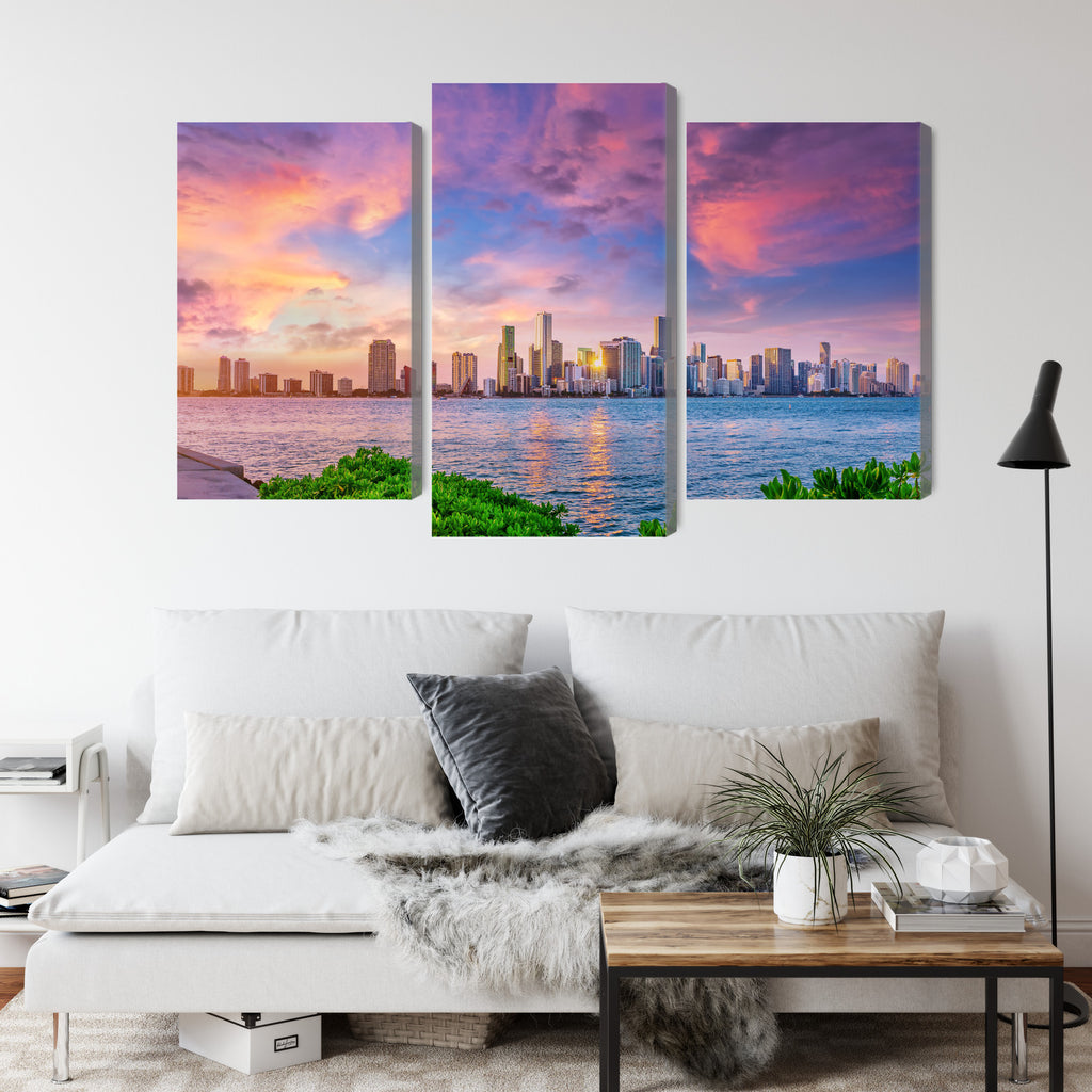 Obraz Wieloczęściowy Panorama Miami Podczas Zachodu Słońca