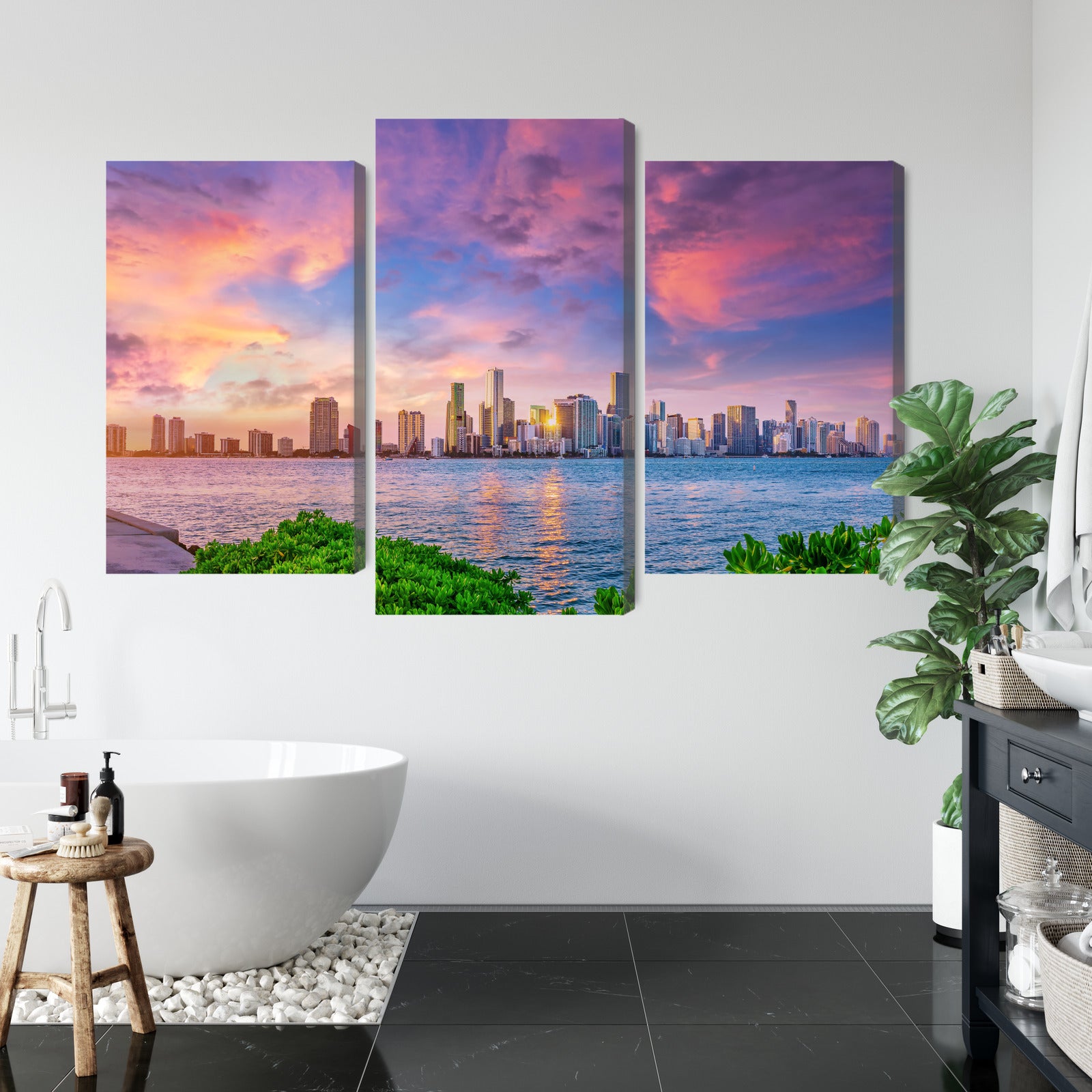 Obraz Wieloczęściowy Panorama Miami Podczas Zachodu Słońca