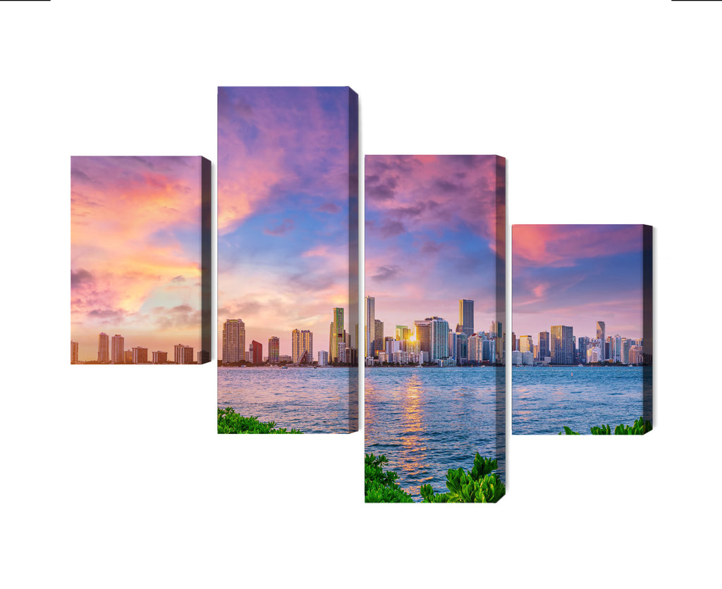 Obraz Wieloczęściowy Panorama Miami Podczas Zachodu Słońca