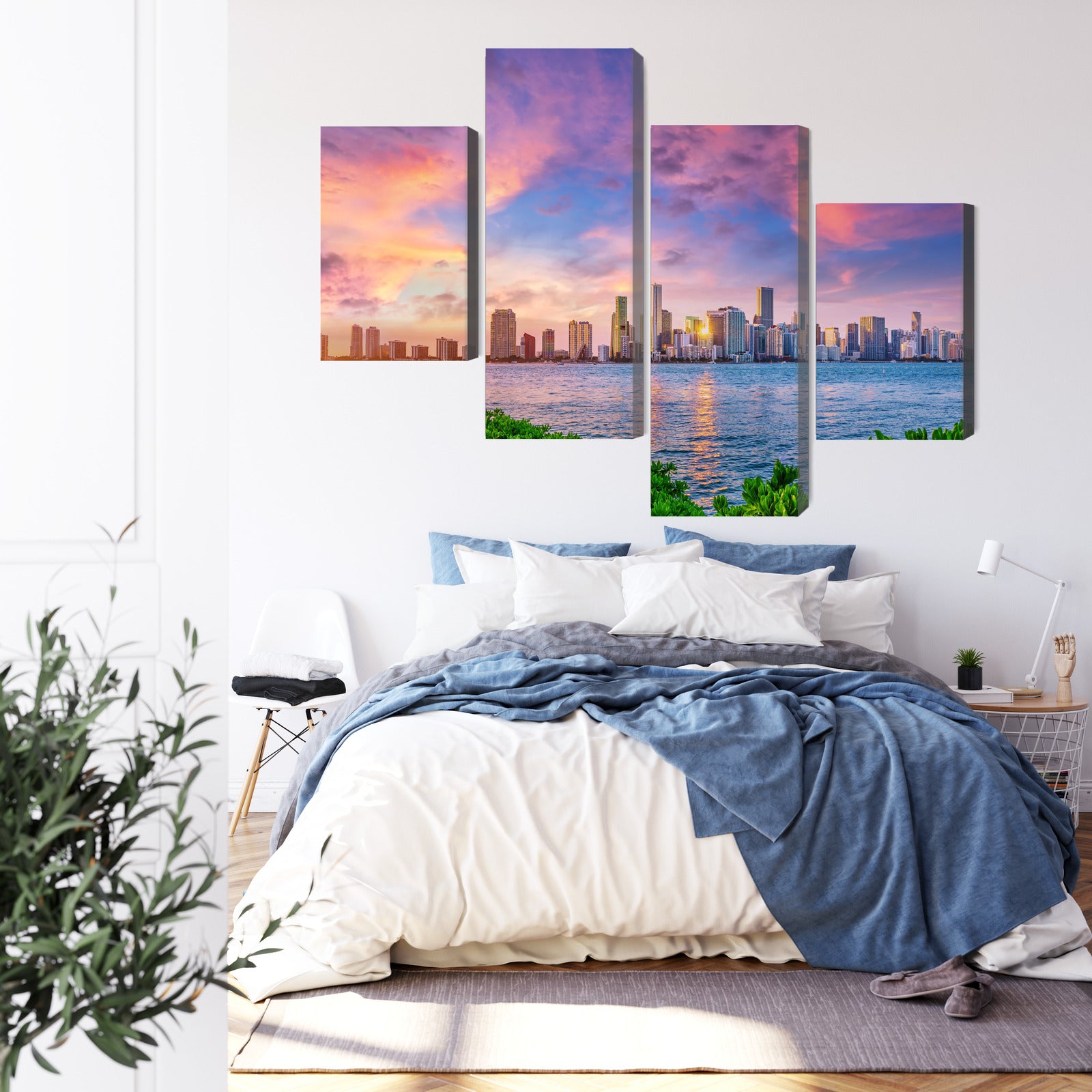 Obraz Wieloczęściowy Panorama Miami Podczas Zachodu Słońca