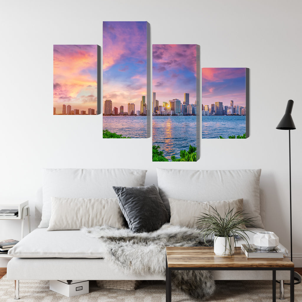 Obraz Wieloczęściowy Panorama Miami Podczas Zachodu Słońca