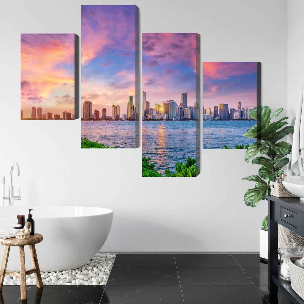Obraz Wieloczęściowy Panorama Miami Podczas Zachodu Słońca