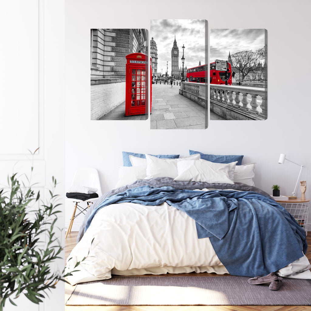 Obraz Wieloczęściowy Czerwona Budka Telefoniczna W Londynie I Big Ben