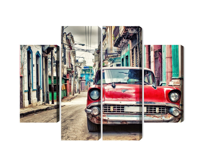 Obraz Wieloczęściowy Czerwony Samochód Chevroleta W Stylu Retro