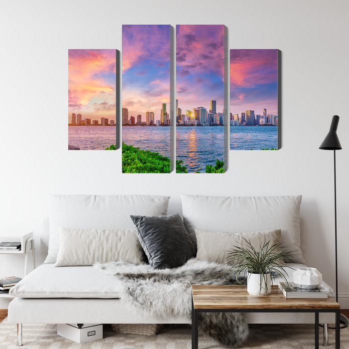 Obraz Wieloczęściowy Panorama Miami Podczas Zachodu Słońca